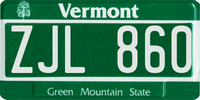 VT license plate ZJL860