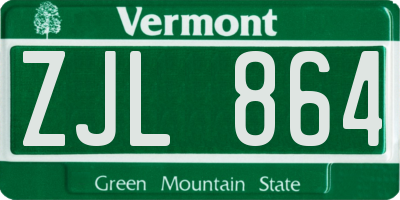 VT license plate ZJL864