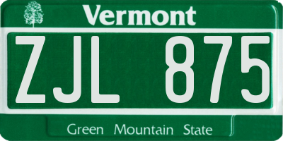 VT license plate ZJL875