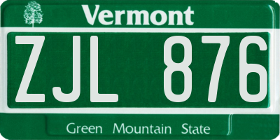 VT license plate ZJL876