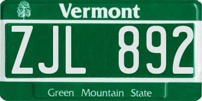 VT license plate ZJL892
