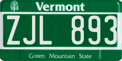 VT license plate ZJL893