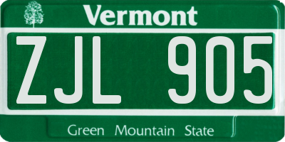 VT license plate ZJL905
