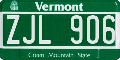 VT license plate ZJL906