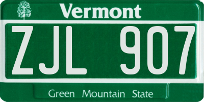 VT license plate ZJL907