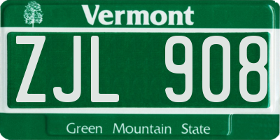 VT license plate ZJL908