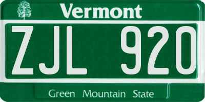 VT license plate ZJL920