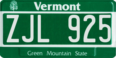 VT license plate ZJL925