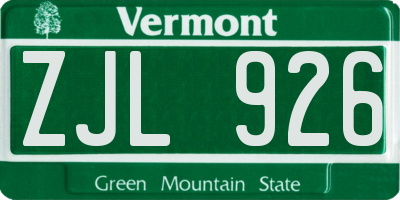 VT license plate ZJL926