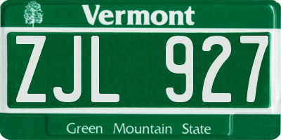 VT license plate ZJL927