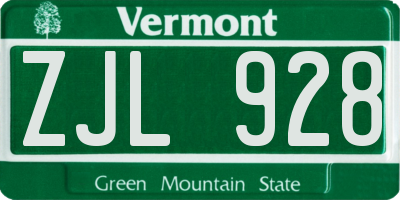 VT license plate ZJL928