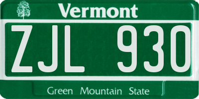 VT license plate ZJL930