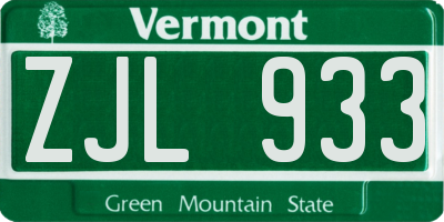 VT license plate ZJL933
