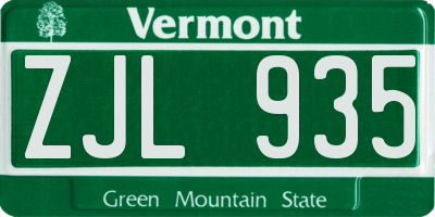 VT license plate ZJL935