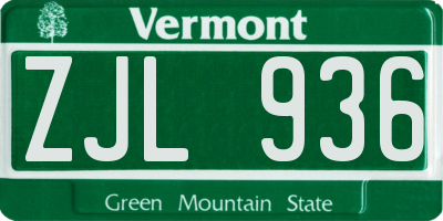 VT license plate ZJL936