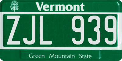 VT license plate ZJL939