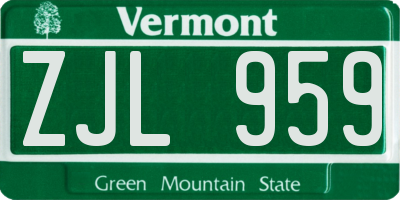 VT license plate ZJL959