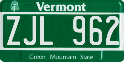 VT license plate ZJL962