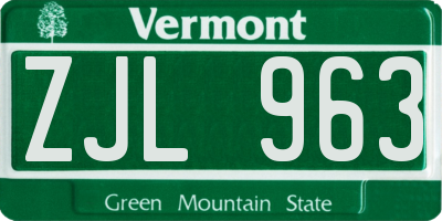VT license plate ZJL963
