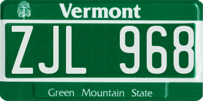 VT license plate ZJL968