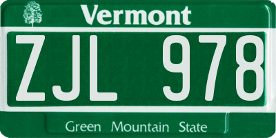 VT license plate ZJL978