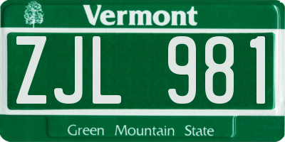 VT license plate ZJL981
