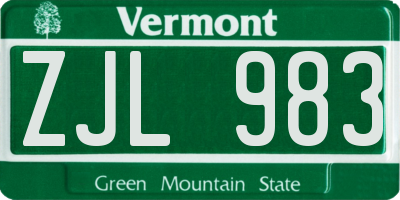 VT license plate ZJL983