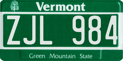 VT license plate ZJL984