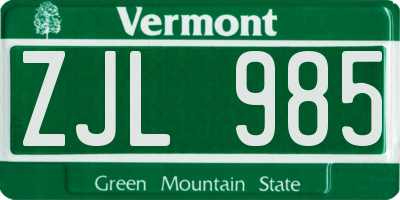 VT license plate ZJL985
