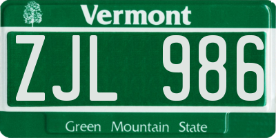 VT license plate ZJL986