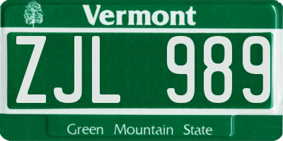 VT license plate ZJL989