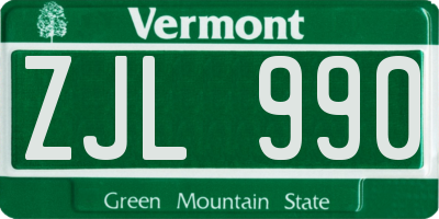 VT license plate ZJL990