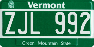 VT license plate ZJL992