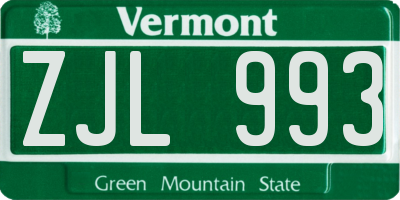 VT license plate ZJL993