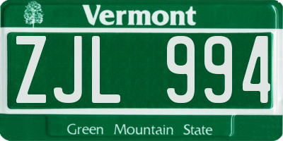 VT license plate ZJL994