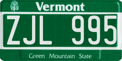 VT license plate ZJL995
