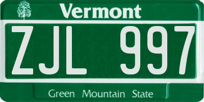 VT license plate ZJL997