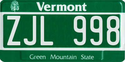 VT license plate ZJL998