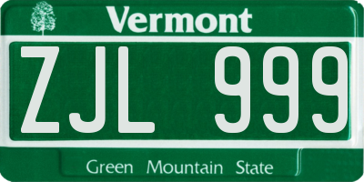 VT license plate ZJL999