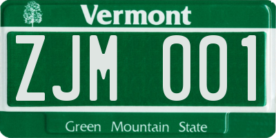 VT license plate ZJM001
