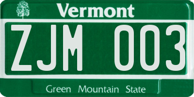VT license plate ZJM003