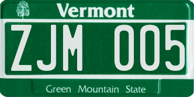 VT license plate ZJM005