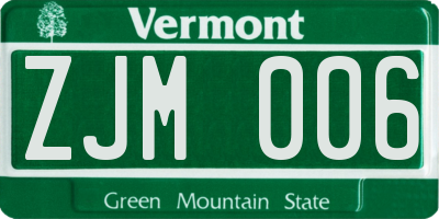 VT license plate ZJM006