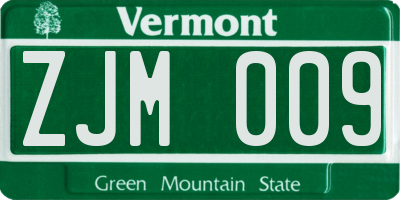 VT license plate ZJM009