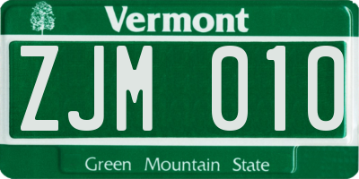 VT license plate ZJM010