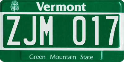 VT license plate ZJM017