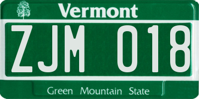 VT license plate ZJM018