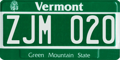 VT license plate ZJM020