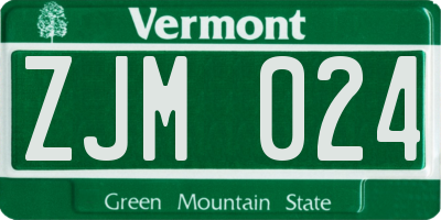 VT license plate ZJM024