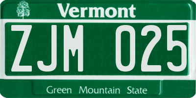 VT license plate ZJM025
